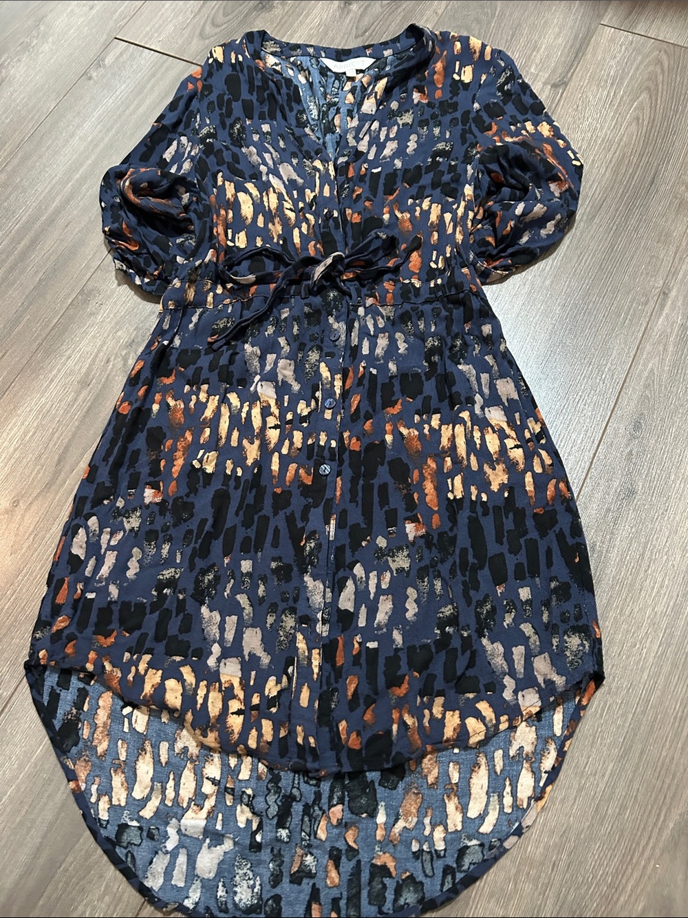 APRICOT Navy and Metallic Abstract V-Neck dress